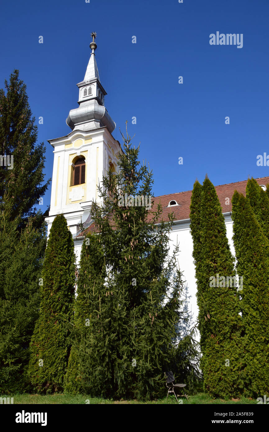 Reformierte Kirche, Verőce, Komitat Pest, Ungarn, Magyarország, Europa, Szent Andras romai katolikus templom Stockfoto