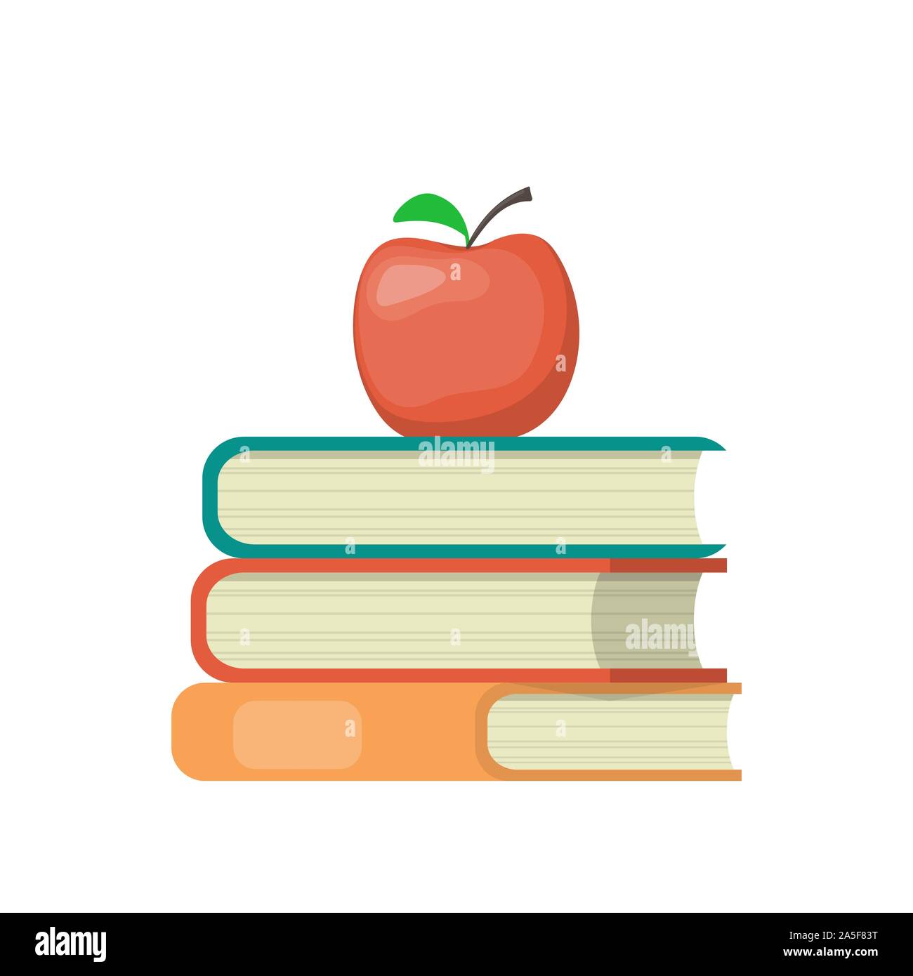 Stapel von Büchern und Red Apple an der Spitze. Bildung Symbol. Konzept Abbildung, Vektor Stock Vektor