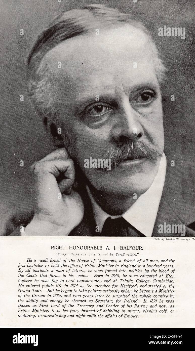 Das Recht auf A.J.Balfour, Arthur James Balfour (1848 - 1930) - konservative Staatsmann und Premierminister des Vereinigten Königreichs von 1902 bis 1905. Stockfoto