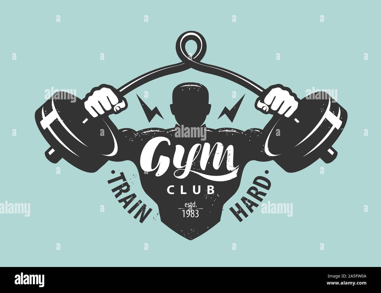 Logo oder Emblem des Fitnessclubs. Bodybuilding, Sportkonzept. Vektordarstellung für Schriftzüge Stock Vektor