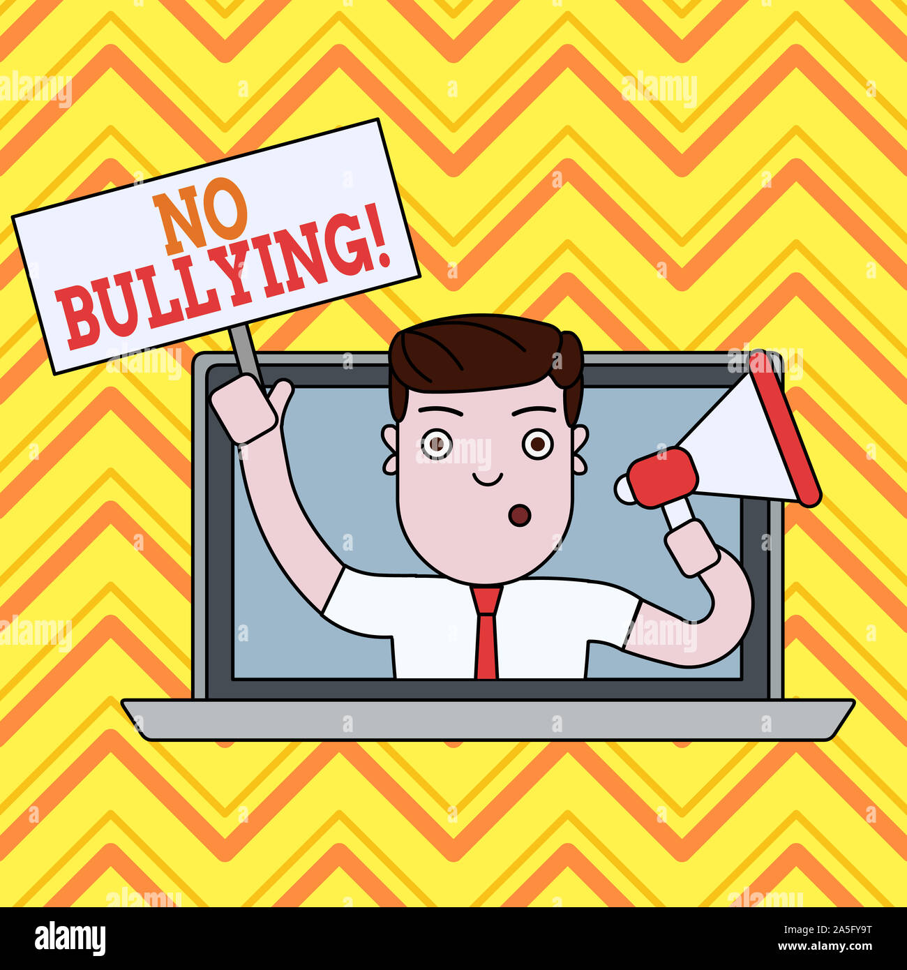 Konzeptionelle Handschrift zeigt Kein Mobbing. Begriff Sinne stop aggressives Verhalten unter Kindern Leistungsunterschied Mann in Sprechen durch Laptop Stockfoto