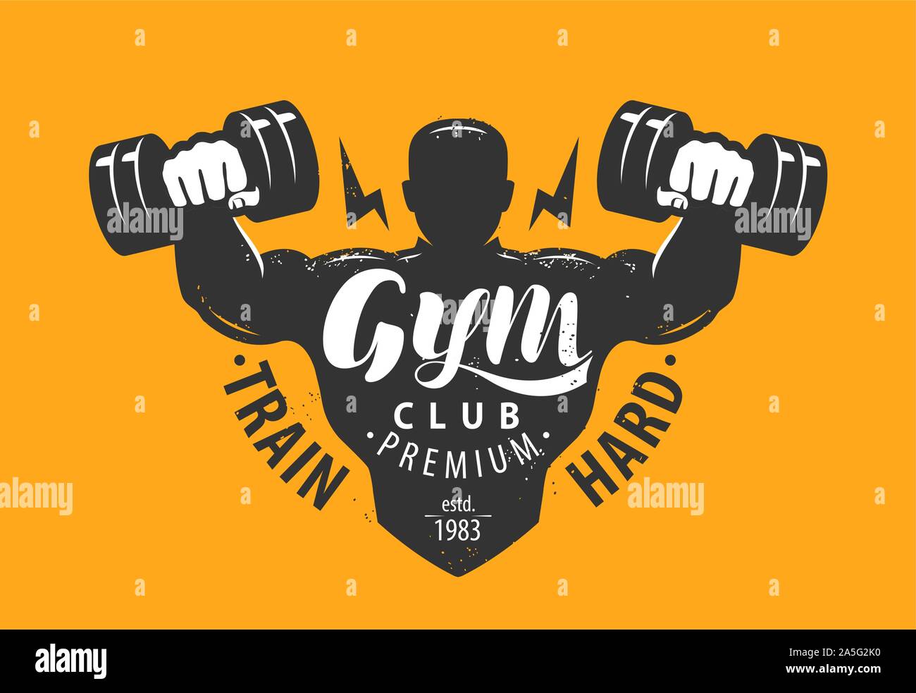 Logo des Fitnessclubs. Sport, Bodybuilding Emblem. Vektordarstellung für Schriftzüge Stock Vektor