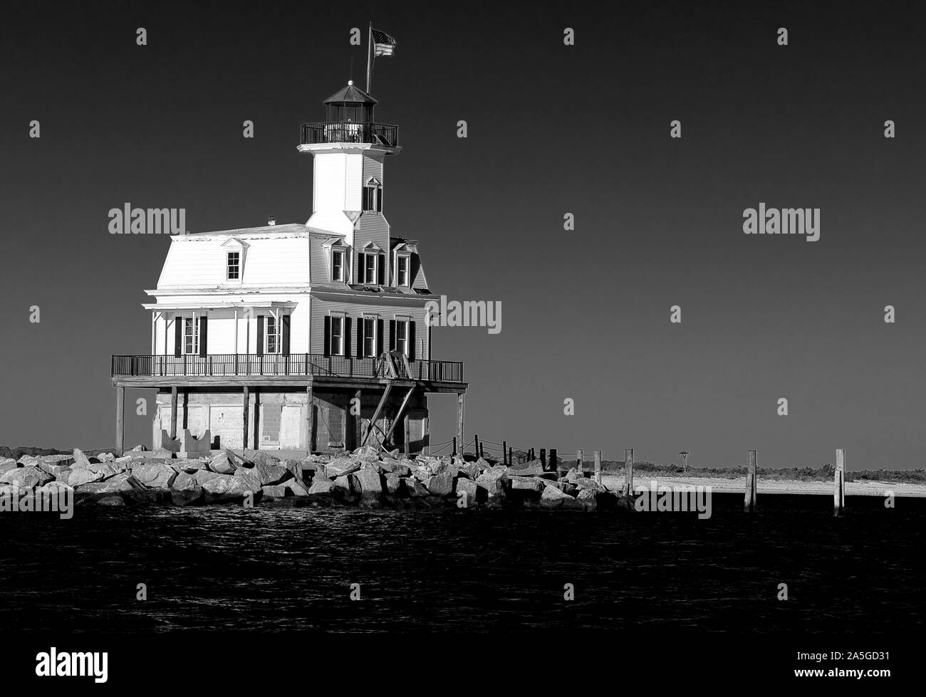Leuchtturm Schwarz und Weiß Stockfoto