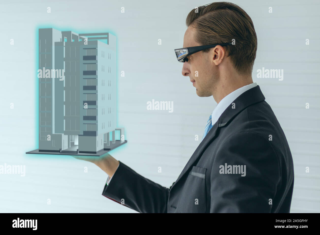 Smart Gläser device technology Konzept, Engineering das Gebäude mit gemischter Nutzung augmented virtual reality mit künstlicher Intelligenz Technolog Stockfoto
