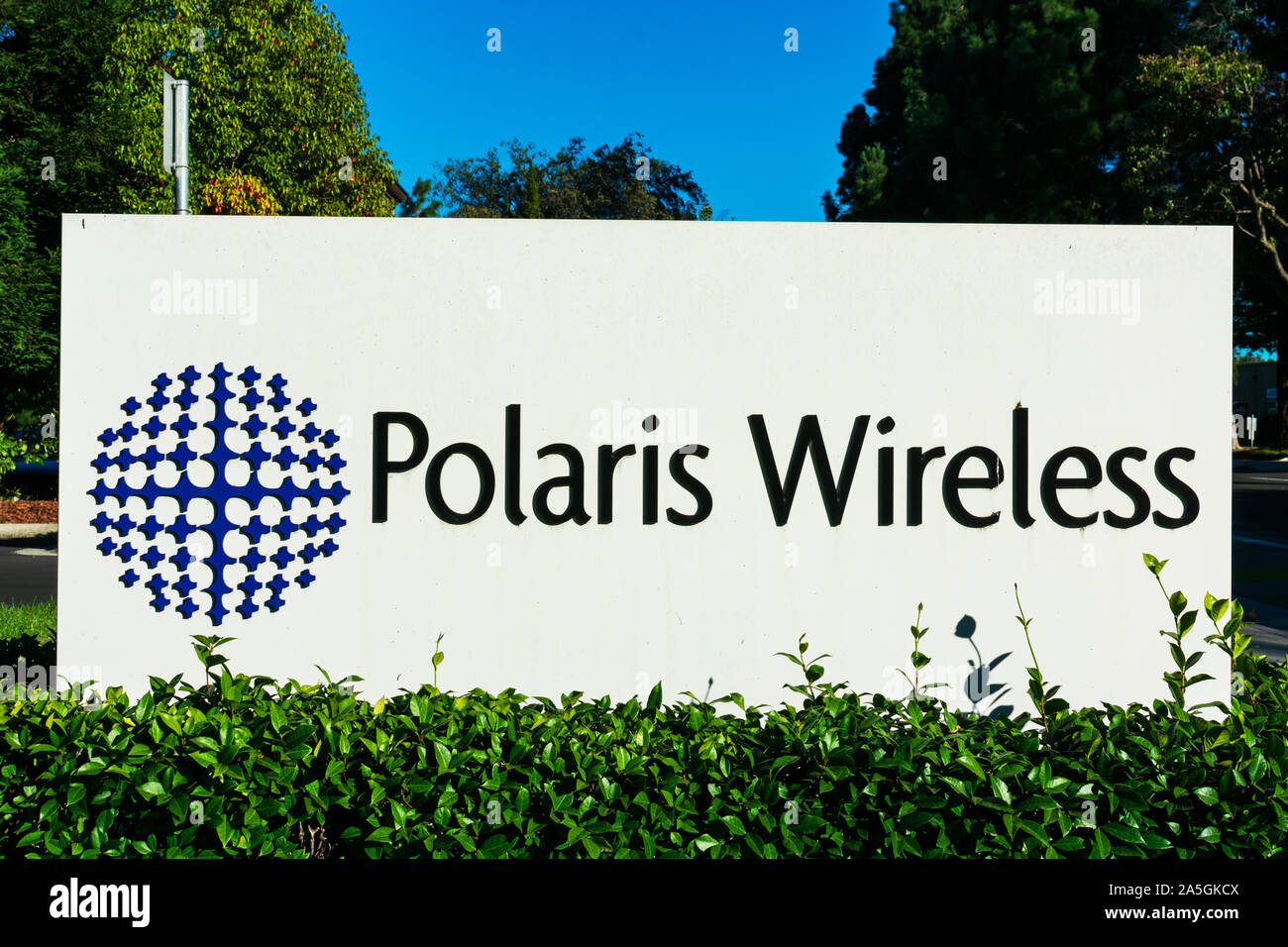 Polaris Wireless Zeichen am Hauptsitz von 3D Mobile Location Firma im Silicon Valley Stockfoto