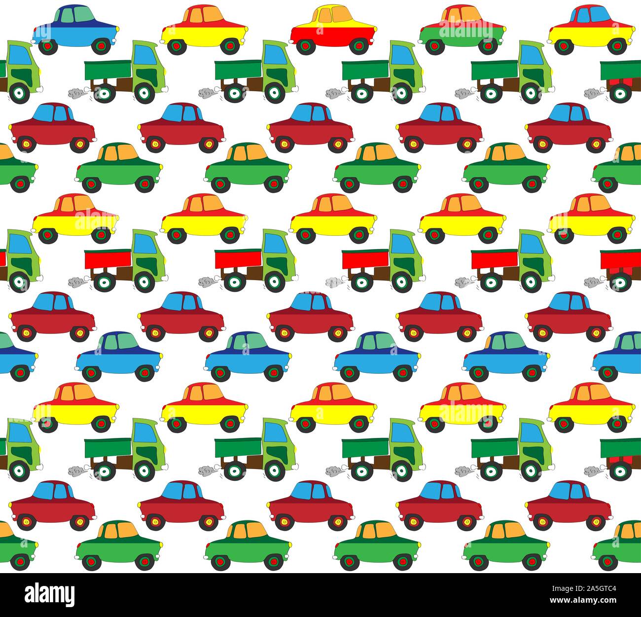 Nahtlose kindliche Muster. Die Bewegung von Cartoon Cars für Kinder. Vector Illustration. Stock Vektor