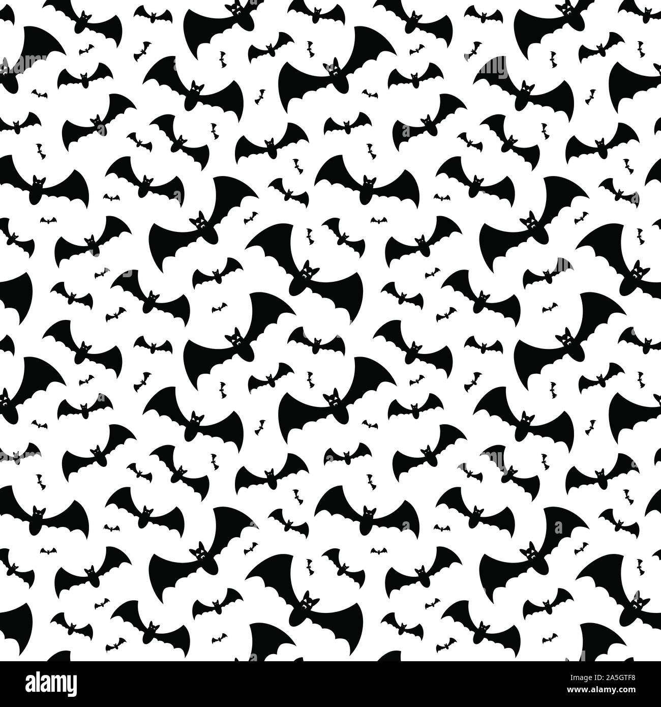 Monochrome nahtlose Muster mit Fledermäusen auf einem weißen Hintergrund. Halloween Dekoration. Stock Vektor