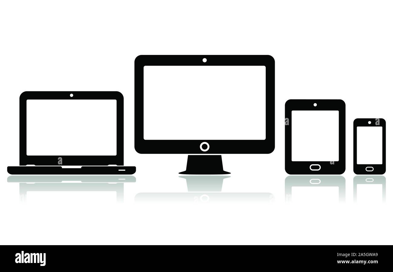 Smartphone, Tablet, Laptop und Desktop Icons. Vector Illustration des Responsive web design. Stock Vektor