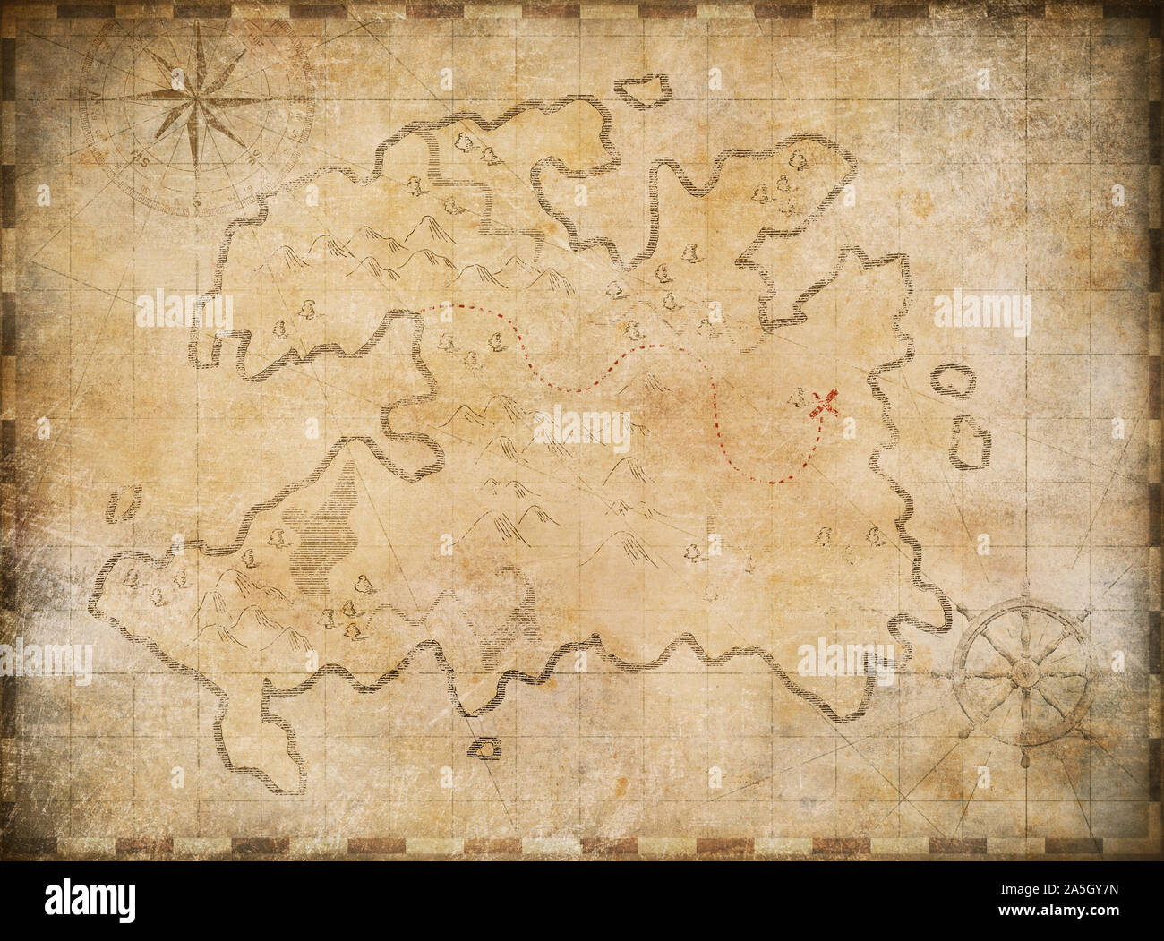 Mittelalterliche nautische Piraten versteckten Schatz Karte Hintergrund Stockfoto