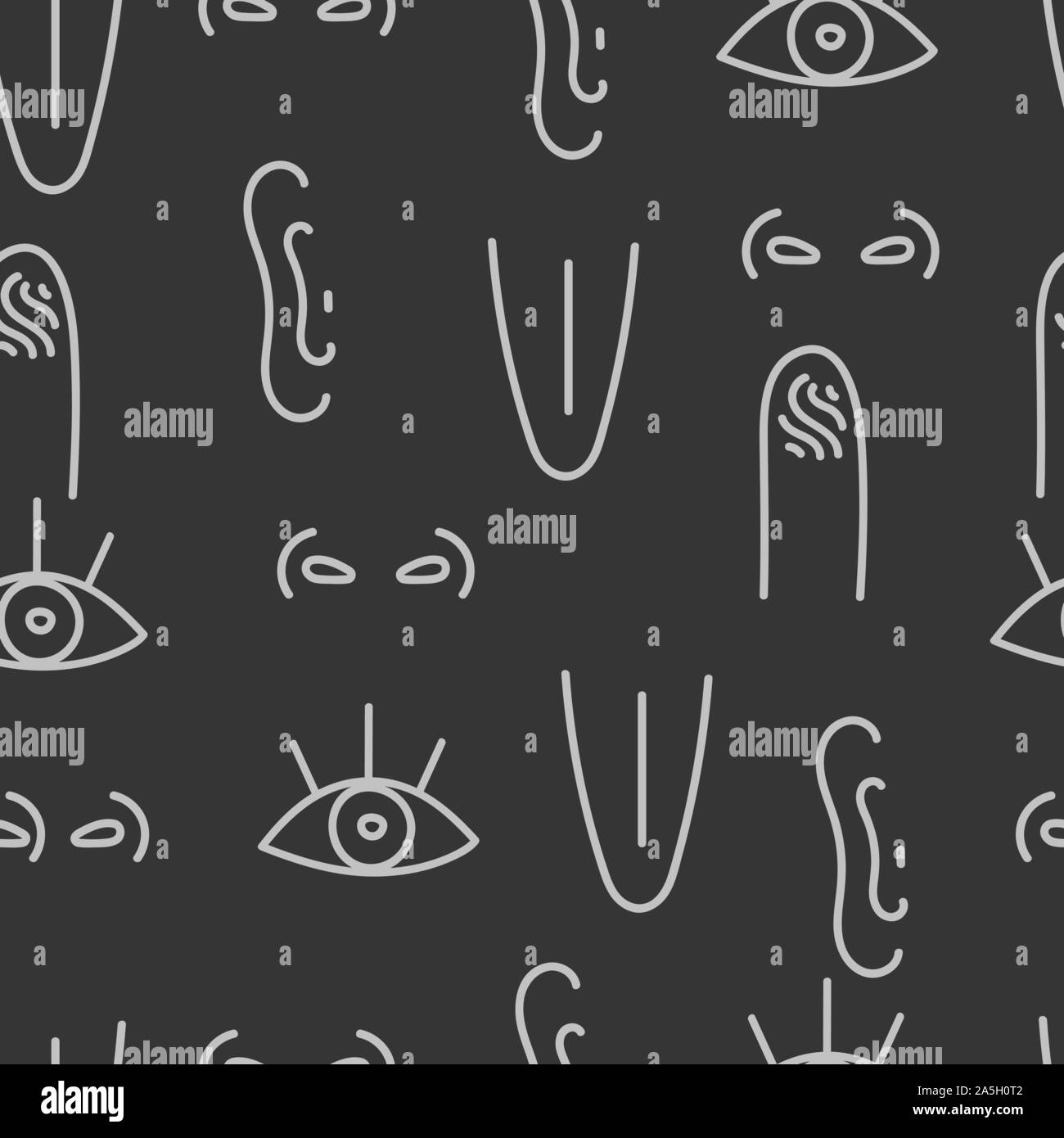 Sinnesorgane seamless schwarz-weißen Muster, Hintergrund fünf Sinnesorgane, Sehen, Hören, Fühlen, Riechen, Schmecken. Vektor endlose Muster Stock Vektor