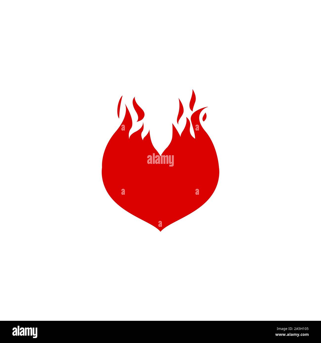 Tattoo burning heart, rotes Herz mit lodernden Flammen Symbol, Bonfire