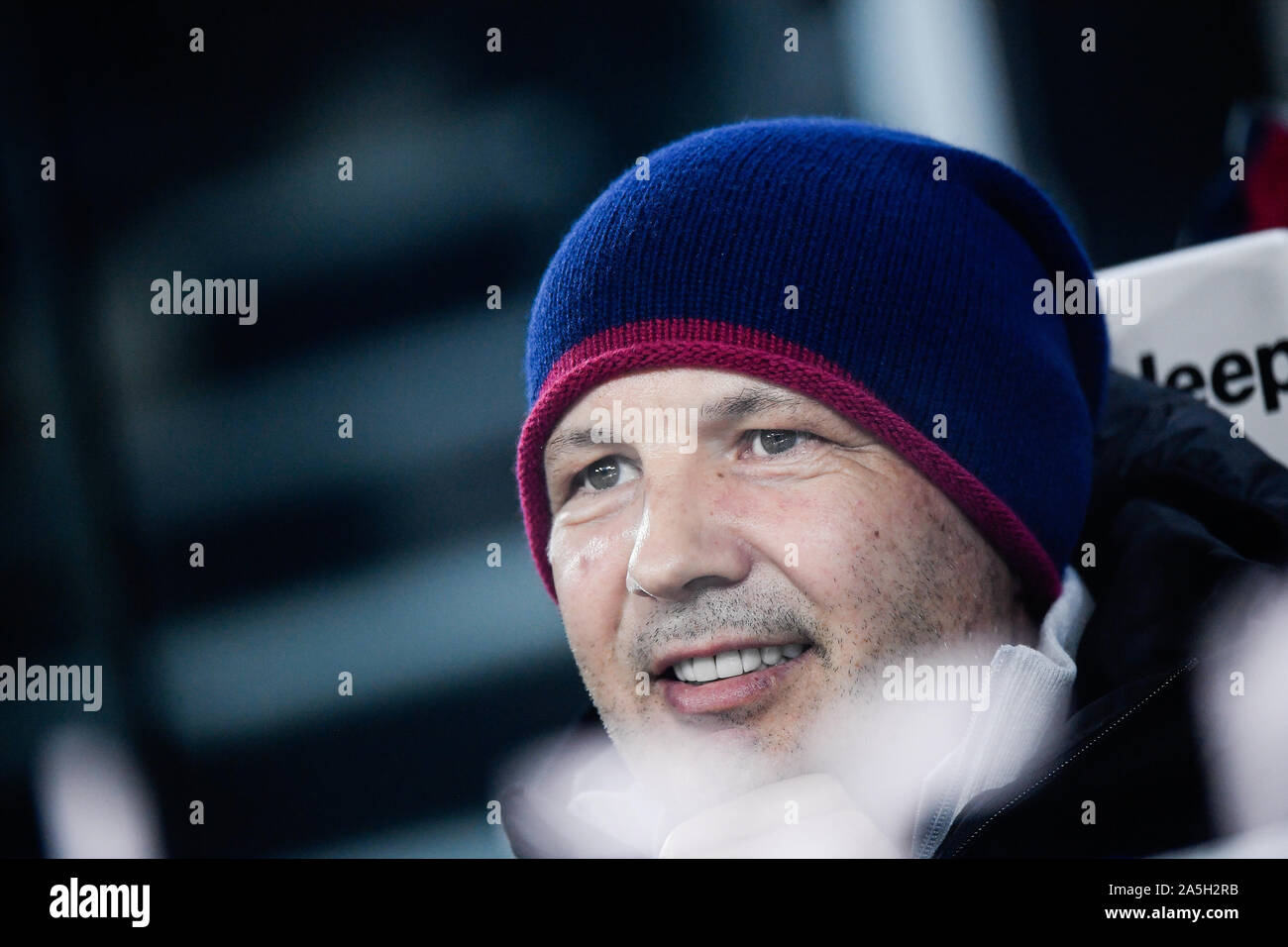 Fußball-Trainer während der juventus - Bologna Fußballspiel in der Allianz Stadion in Turin Stockfoto