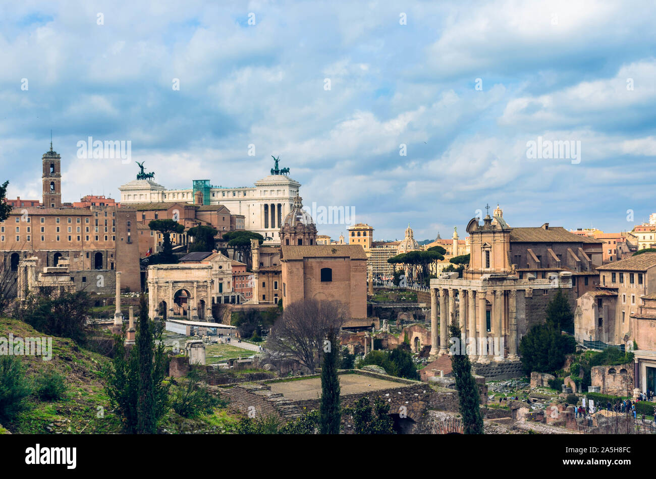 Ruinen des Forum Romanum, Palatin in Rom. Stockfoto