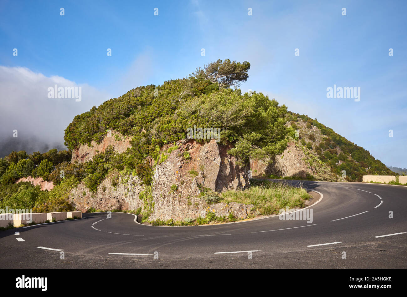Malerische Straße im Anaga Gebirge, Teneriffa, Spanien biegen. Stockfoto