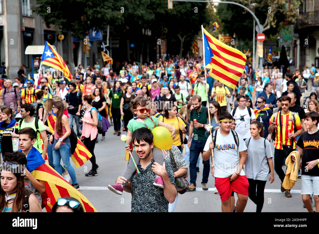 Katalanische Unabhängigkeit März, Oktober 19 2019, Barcelona. Stockfoto