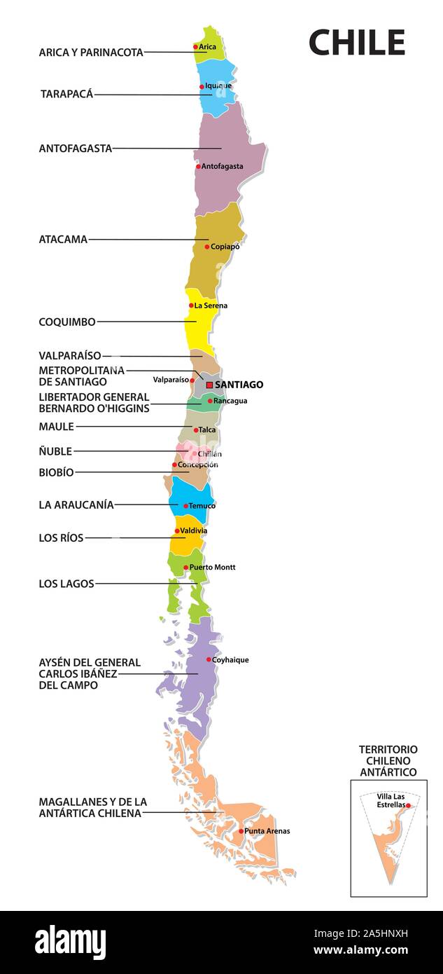 Administrative und politische Karte der Republik Chile Stock Vektor