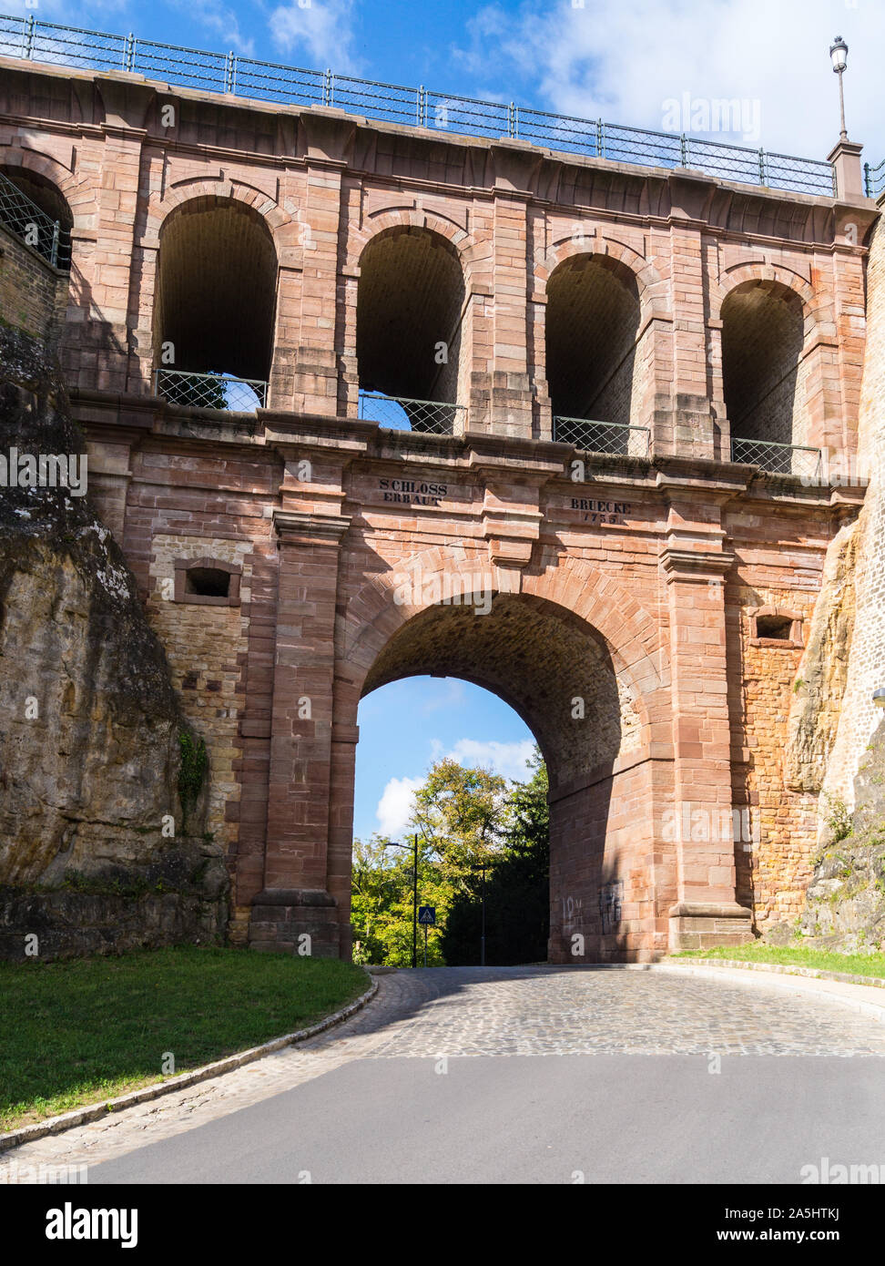 Schlassbreck, Burg Brücke, 1735, Bock-kasematten Befestigungsanlagen, Wengen, der Stadt Luxemburg, Großherzogtum Luxemburg Stockfoto