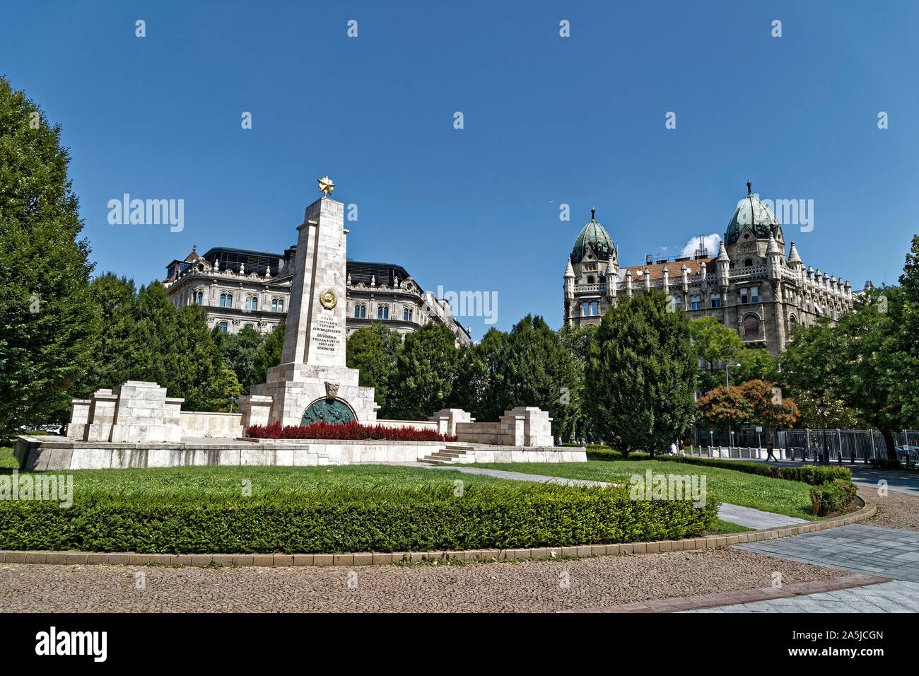 Budapest, Ungarn. 15 August, 2019. Sowjetischen Kriegerdenkmals (Szovjet hosi emlékmu), dieser weiße Obelisk von Bildhauer Karoly Antal erinnert an Russischen Stockfoto