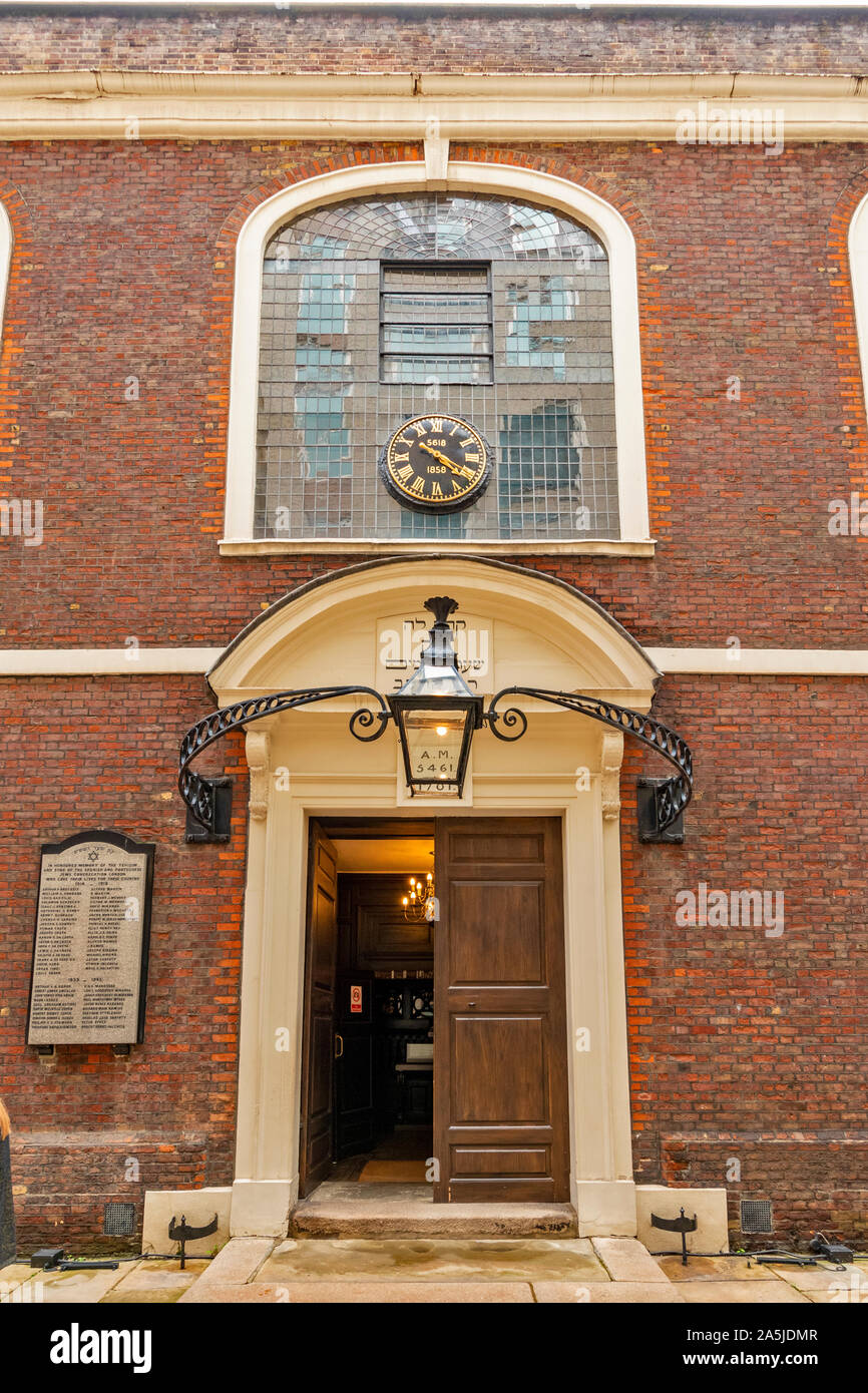 LONDON EINGANG ZUM BEVIS MARKS SYNAGOGE GEBÄUDE die älteste jüdische Gotteshaus IN GROSSBRITANNIEN Stockfoto