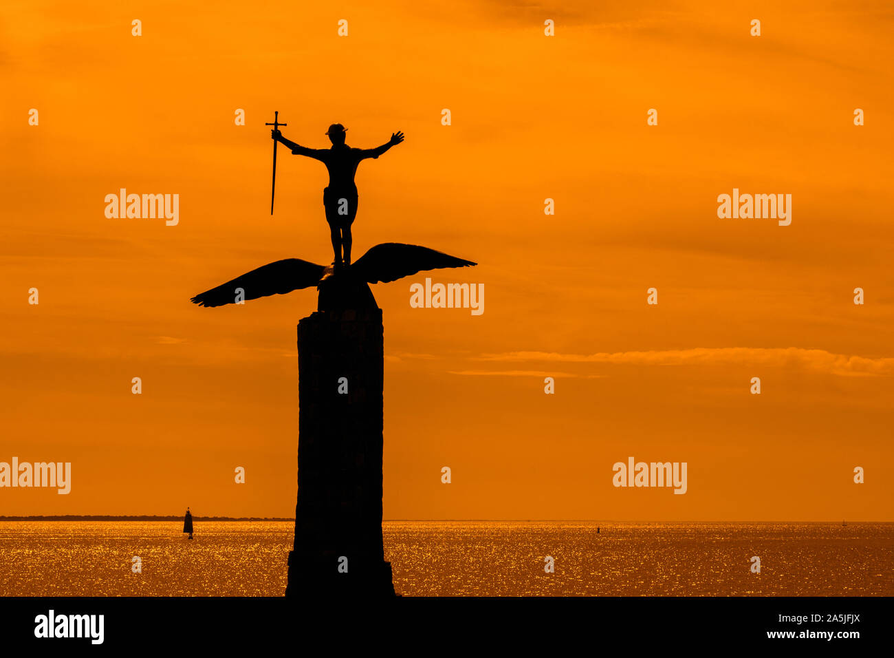 Amerikanische Denkmal zum 10. Jahrestag der Ankunft der amerikanischen Truppen in Saint-Nazaire während WW1, Loire-Atlantique, Frankreich Stockfoto