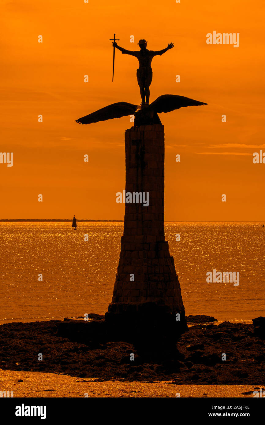 Amerikanische Denkmal zum 10. Jahrestag der Ankunft der amerikanischen Truppen in Saint-Nazaire während WW1, Loire-Atlantique, Frankreich Stockfoto