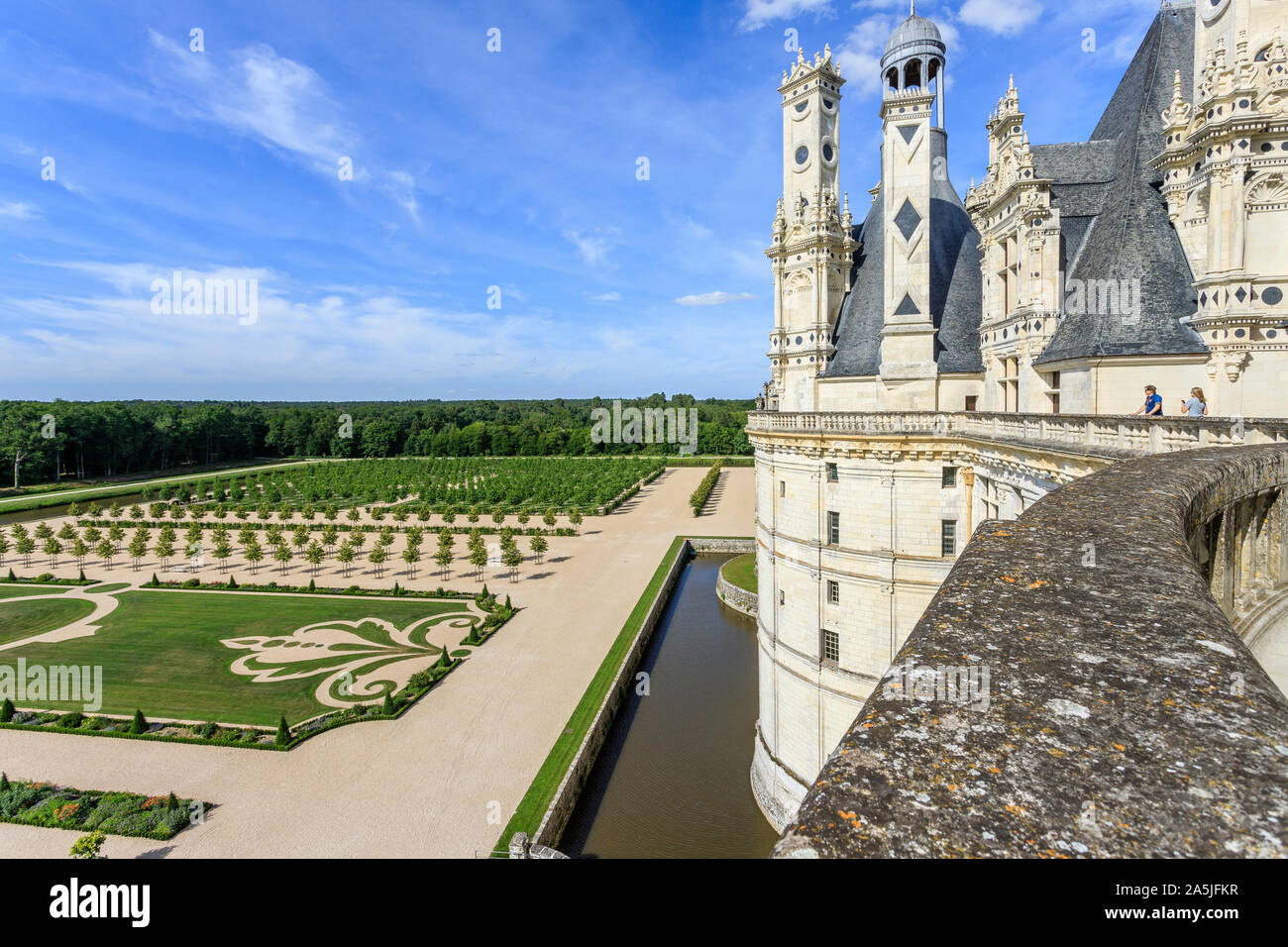 Frankreich, Maine et Loire, Loire-Tal UNESCO Weltkulturerbe, Chambord, das königliche Schloss, die Französischen Gärten von der Terrasse // Frankreich, Loi gesehen Stockfoto