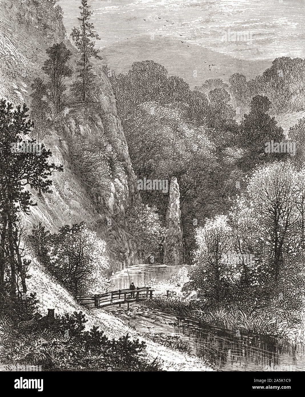 Hecht Pool, Beresford Dale, Derbyshire, England, hier im 19. Jahrhundert. Aus dem Englischen Bilder, veröffentlicht 1890. Stockfoto