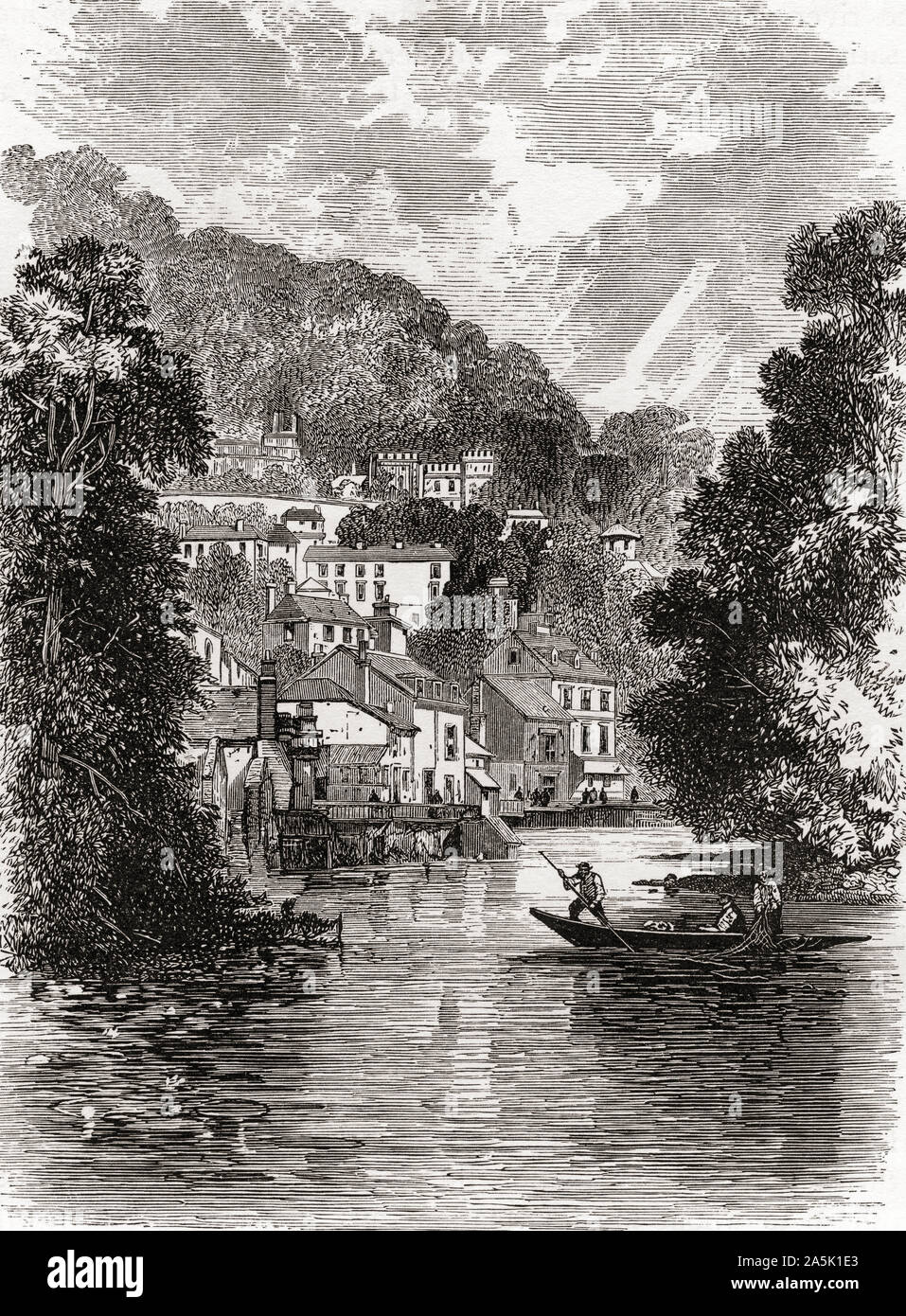 Matlock und den Fluss Derwent, Derbyshire, England, hier im 19. Jahrhundert. Aus dem Englischen Bilder, veröffentlicht 1890. Stockfoto