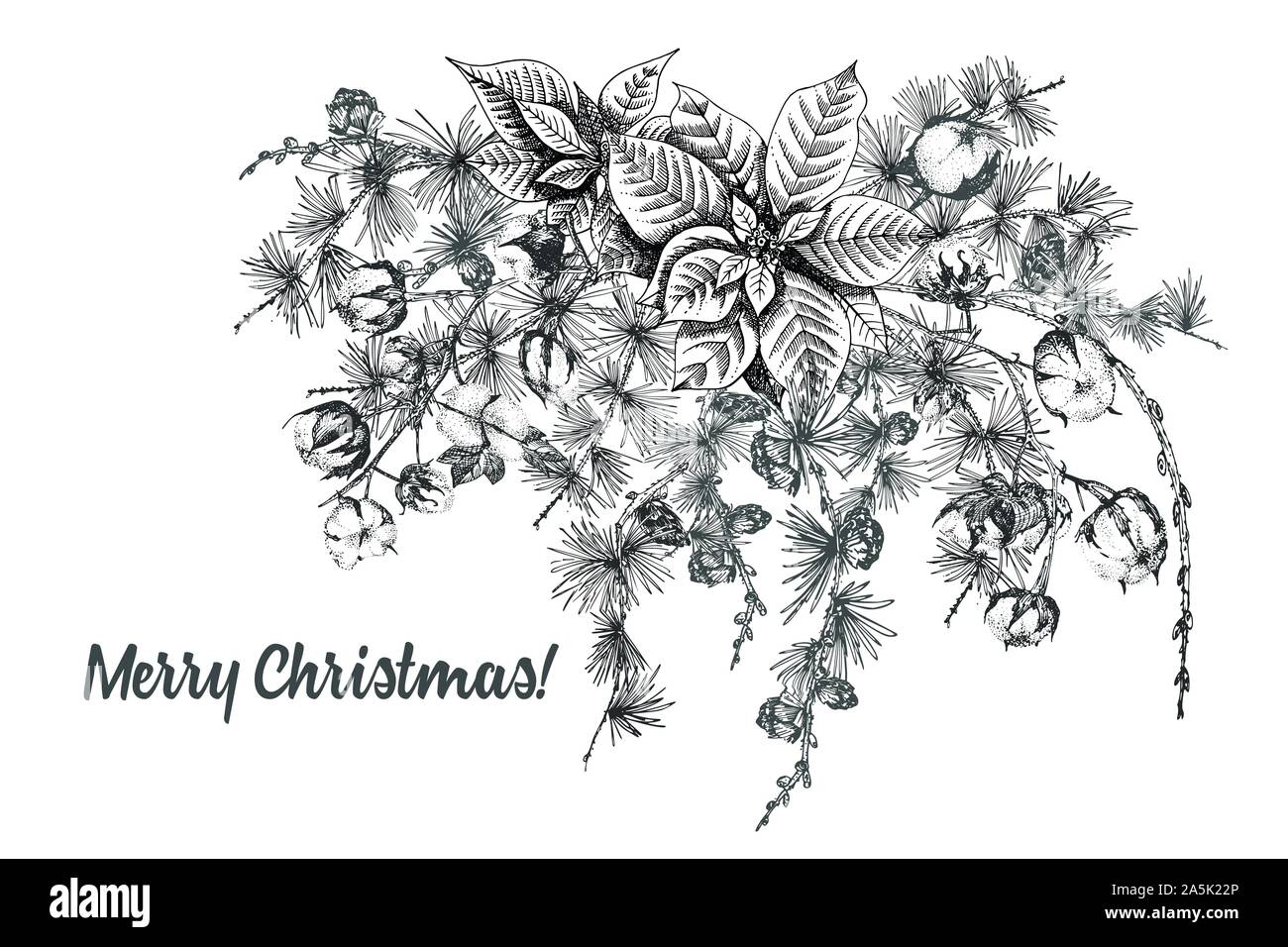 Hand botanischen Skizze Girlande mit Weihnachten pflanzen Branchen gezogen. Vintage Style. Traditionelle Urlaub Dekoration. Für Design festliche Karte, Einladung Stock Vektor