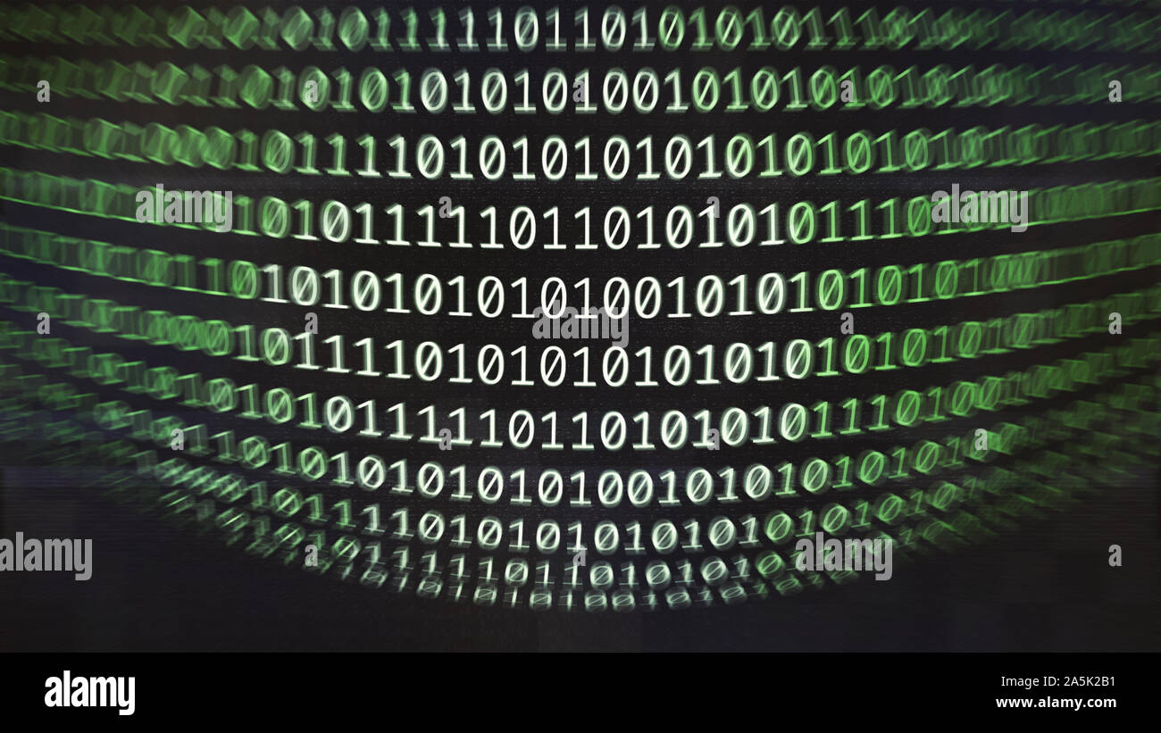 Strom des binären Matrix Code auf dunklem Hintergrund Stockfoto