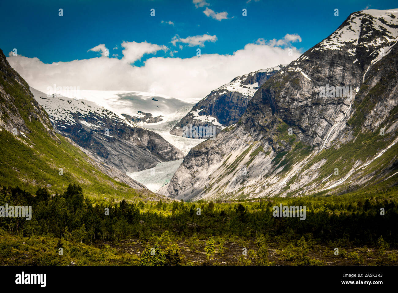Landschaft und Gletscher in Norwegen. Nigardsbreen Gletscher Jostedalsbreen in Norwegen Stockfoto