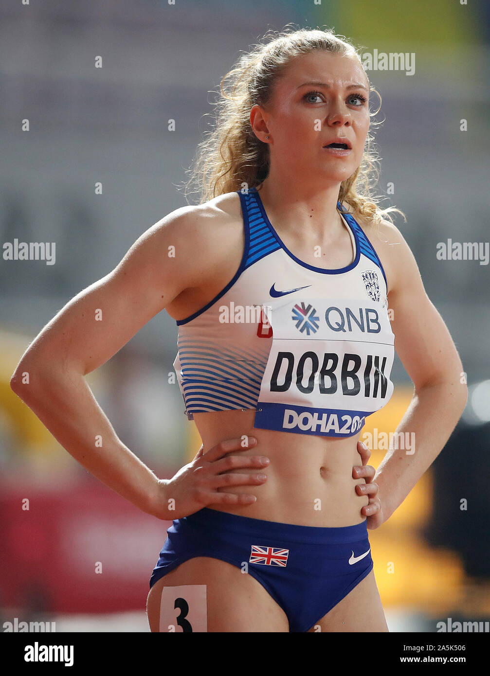 Großbritanniens Beth Dobbin nach der Fertigung in der 6. Wärme der Frauen 200 m 3. Stockfoto