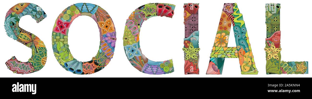 Wort sozial. Vektor zentangle Objekt für die Dekoration Stock Vektor