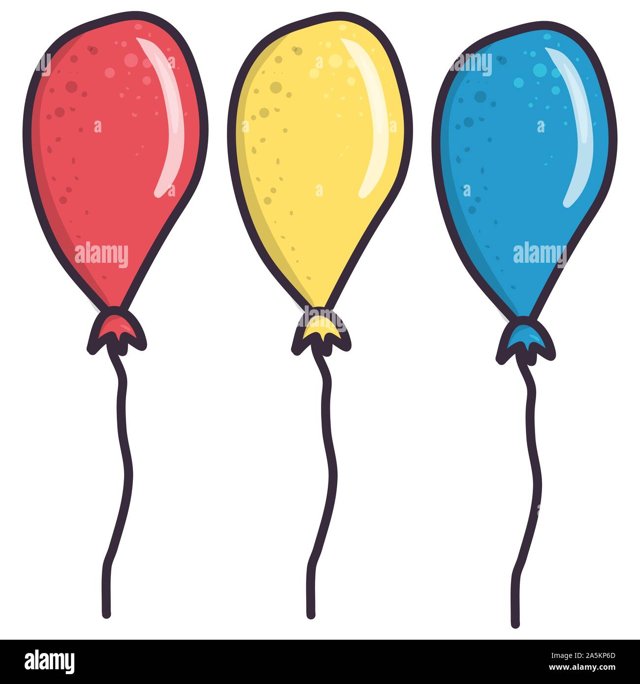 Cartoon mit gelben, roten und blauen Ballon auf weißem Hintergrund. Jahrestag, Geburtstag. Vektor Sammlung von Festliche, Feiertag Illustration. Stock Vektor Cartoon mit gelben, roten und blauen Ballon auf weißem Hintergrund. Jahrestag, Geburtstag. Vektor Sammlung von Festliche, Feiertag Illustration. Stock Vektor