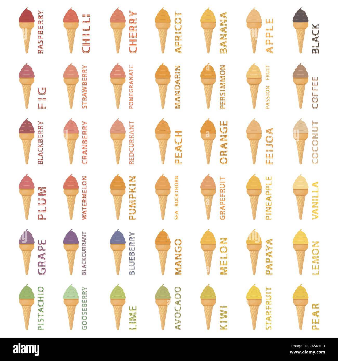 Großen bunten verschiedene natürliche Eis, Struktur icecream verschiedener Größe. Icecream bestehend aus Sammlung Mahlzeit, Eis für die biologische Mutter Stock Vektor