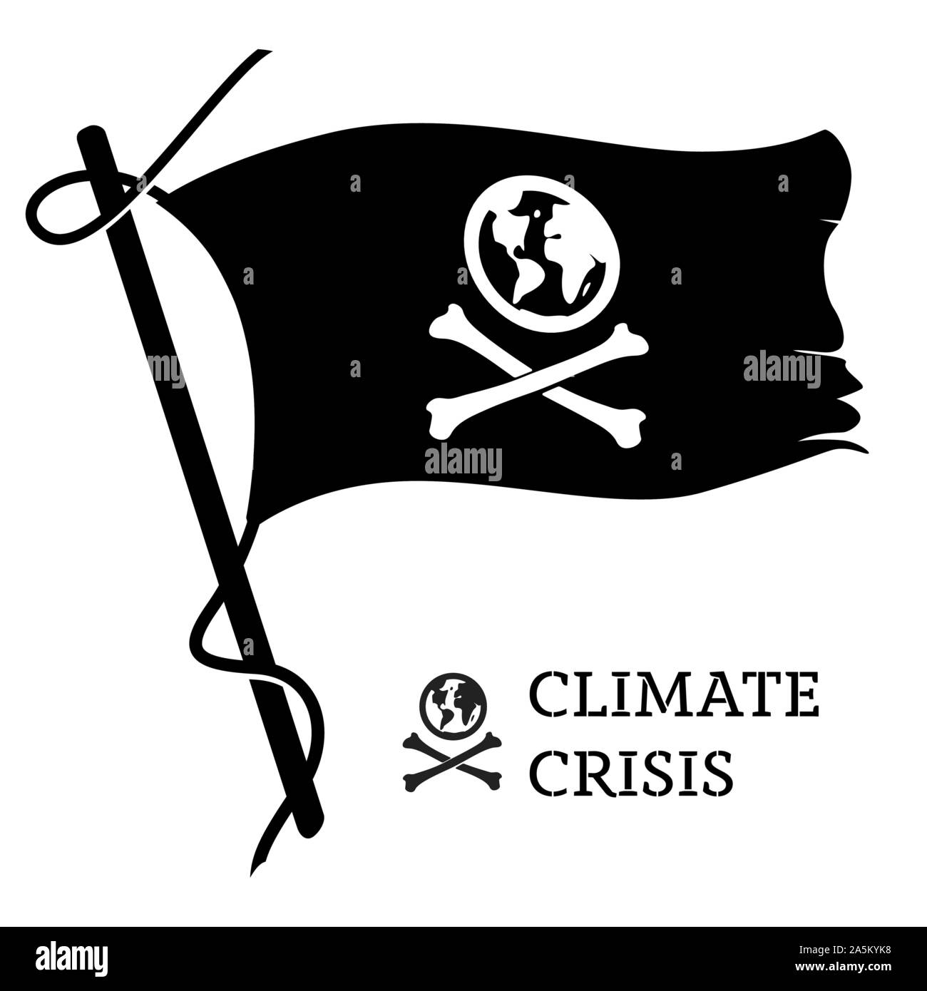 Klimakrise Flagge. Die globale Erwärmung Zeichen als Pirat Symbol. Vector Illustration. Stock Vektor