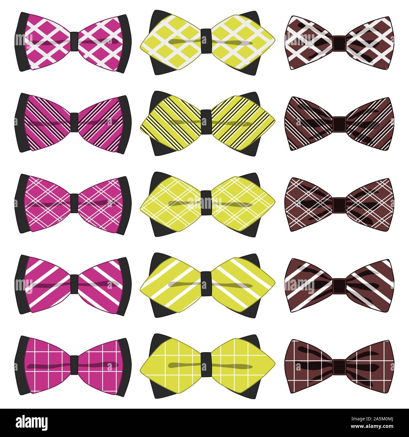 Abbildung auf Thema große farbige Set ribbon verschiedene Arten, Fliege verschiedener Größe. Ribbon Muster bestehend aus Sammlung Kleidungsstücke Bow Tie f Stock Vektor