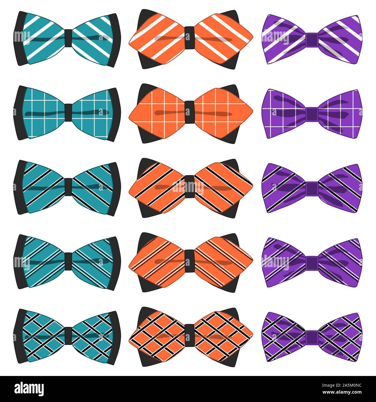 Abbildung auf Thema große farbige Set ribbon verschiedene Arten, Fliege verschiedener Größe. Ribbon Muster bestehend aus Sammlung Kleidungsstücke Bow Tie f Stock Vektor