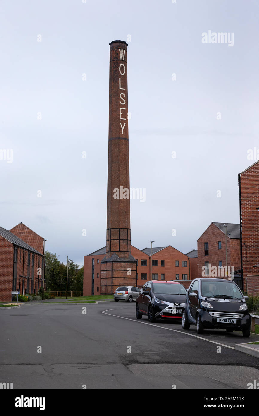 Die berühmten wolsey Pullover factory Schornstein in Leicester steht noch auf der Seite gegenüber Abbey Park, da von der Firma geräumt. Stockfoto