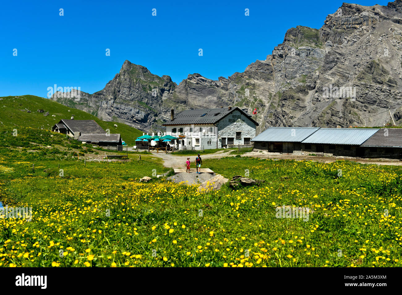 Mountain Inn Refuge de la Tour d'Anzeindaz, Dp Anzeindaz am Fuße des Diablerets massiv, Bex, Waadt, Schweiz Stockfoto