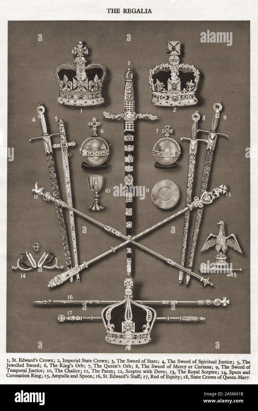 Ein 1937 Magazin Seite anzeigen British Royal Regalia zu zeremoniellen Anlässen verwendet Stockfoto