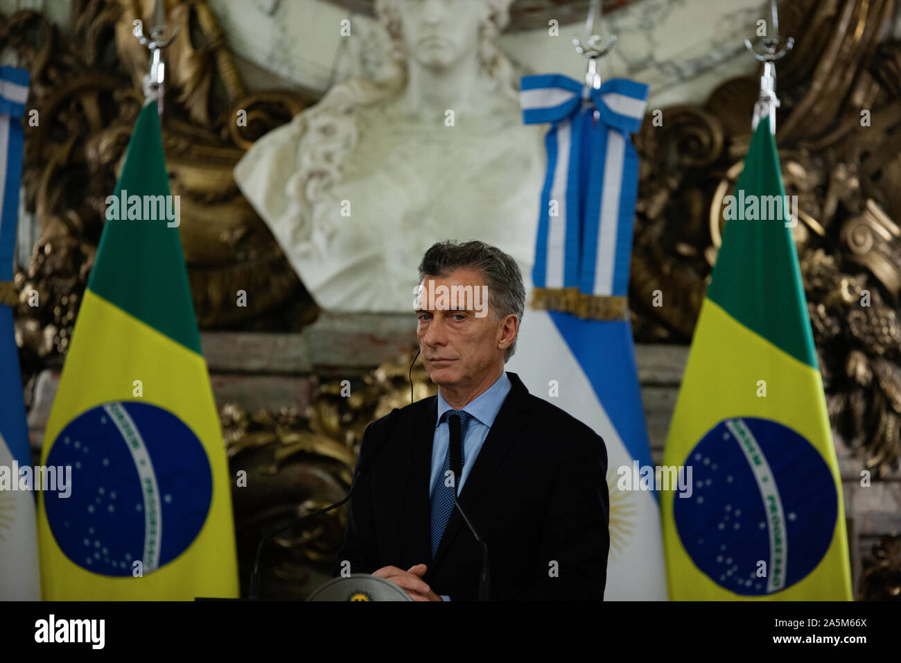 Ex Präsident von Argentinien Mauricio Macri, während der Konferenz über die Casa Rosada Gebäude, über die jair Bolsonaro besuchen Stockfoto