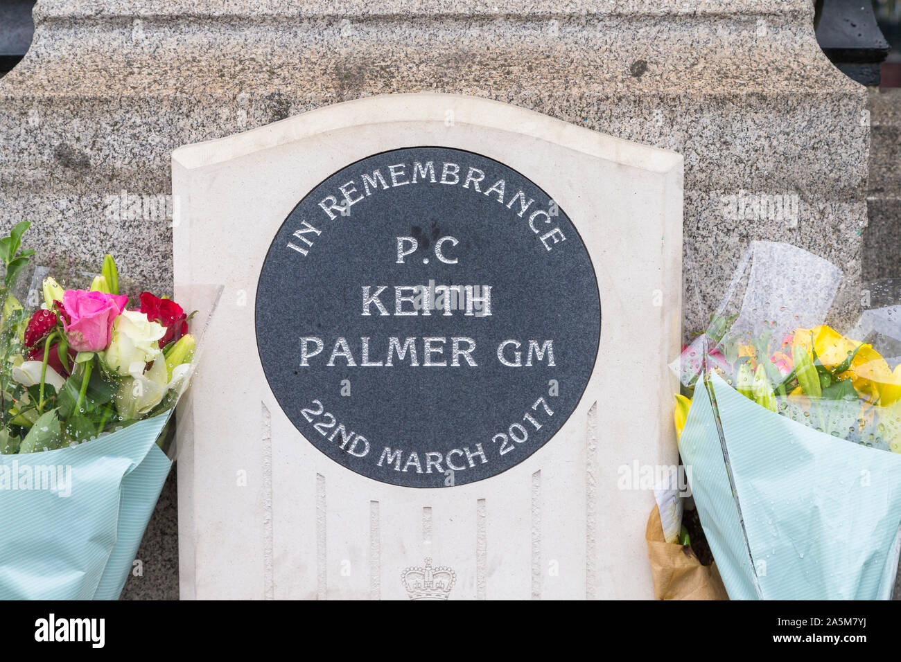 Pc-Board-abstandshalter Keith Palmer, in Erinnerung Plakette, Westminster, London, UK Stockfoto
