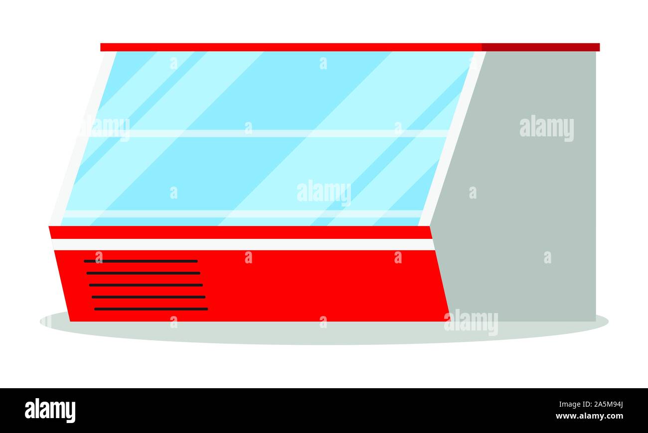 Supermarkt Showcase horizontale leeren Kühlschrank Symbol auf weißem Hintergrund. Kühlschrank dispenser Kältemaschine. Vektor illustra Stock Vektor