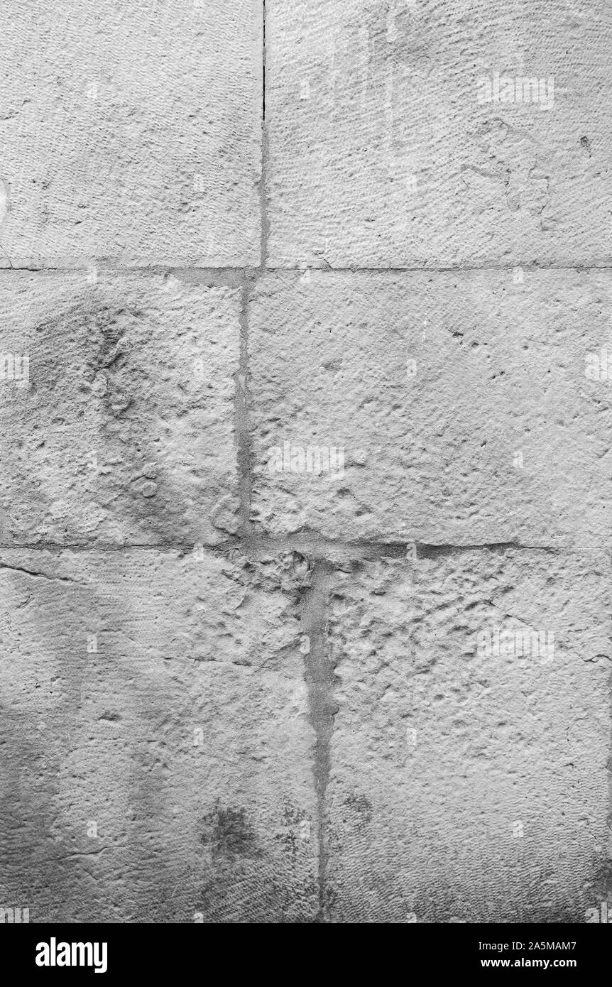 Nahaufnahme eines alten und gealterte Wand aus Steinen. Hochauflösende full frame strukturierten Hintergrund in Schwarz und Weiß. Stockfoto Nahaufnahme eines alten und gealterte Wand aus Steinen. Hochauflösende full frame strukturierten Hintergrund in Schwarz und Weiß. Stockfoto