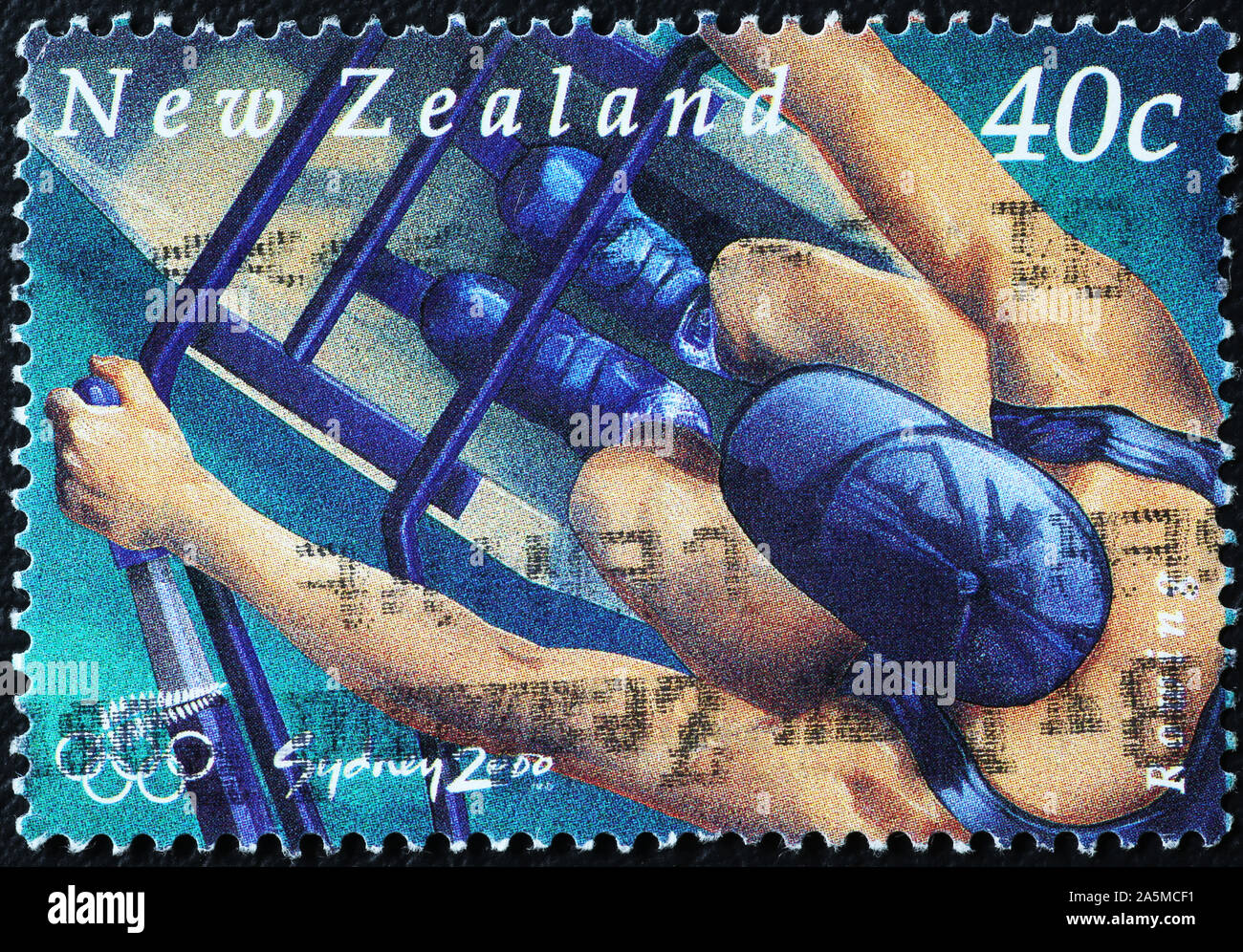 Rudergerät von oben auf Neuseeland Briefmarke gesehen Stockfoto