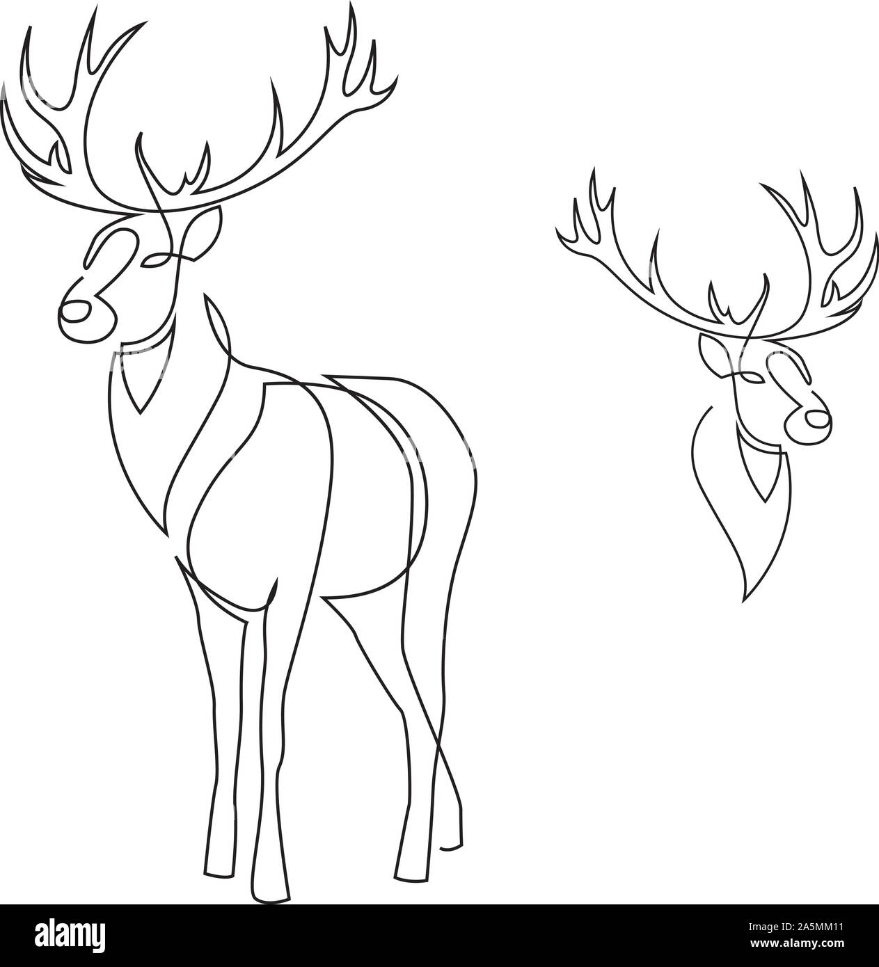 Eine Zeile design Silhouette der Hirsche. Der volle Höhe und Kopf. Hand durchgehenden Linie Minimalismus stil Vector Illustration gezeichnet Stock Vektor