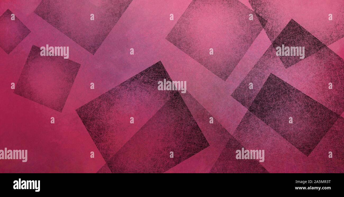 Abstrakte rosa und schwarzen Hintergrund mit schwarzen geometrischen quadratische Formen schichtweise in zufälligen Muster, eleganten modernen Tapeten Design, elegant und Te Stockfoto