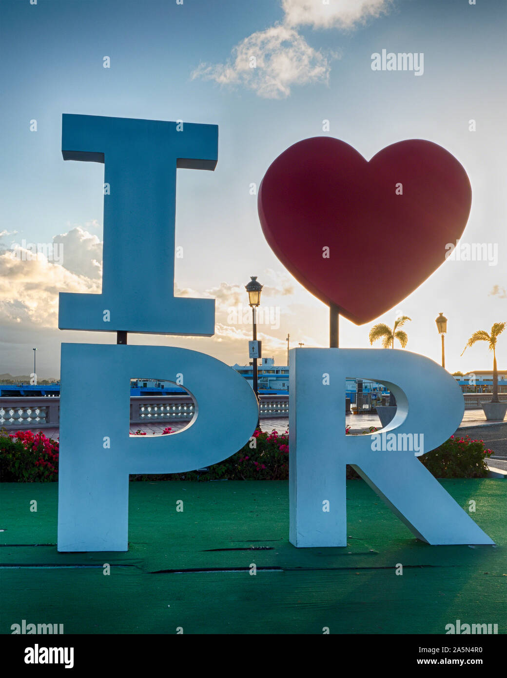 Nahaufnahme der Ich liebe Puerto Rico anmelden San Juan Hafen, Puerto Rico Stockfoto