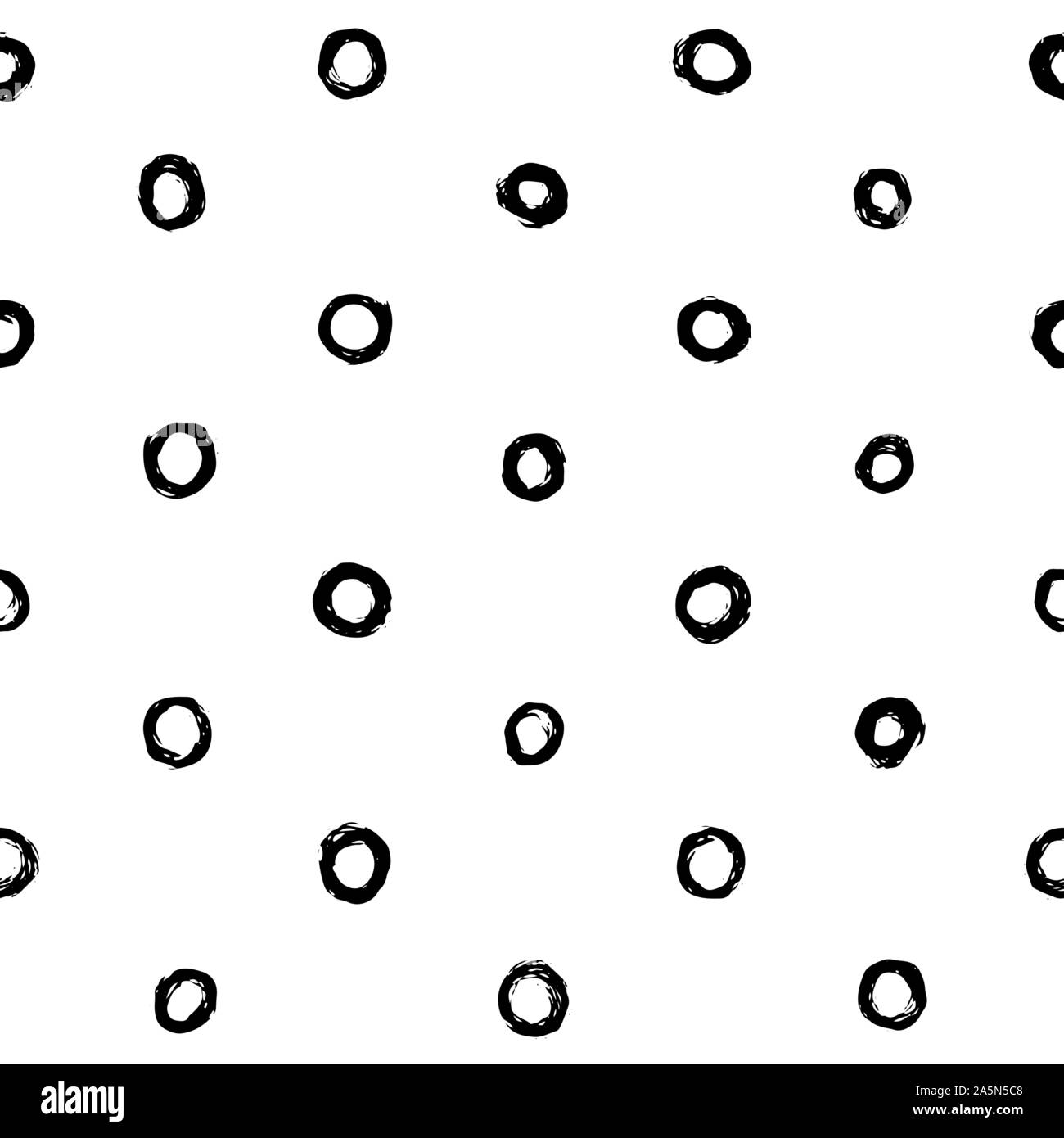 Hand gezeichneten Kreise oder Ringe nahtlose Muster in Schwarz und Weiß. Perfekt für Verpackung Papier, Textil-, Gewebe- und Hintergründe. Vektor Polka Dot Pattern. Stock Vektor